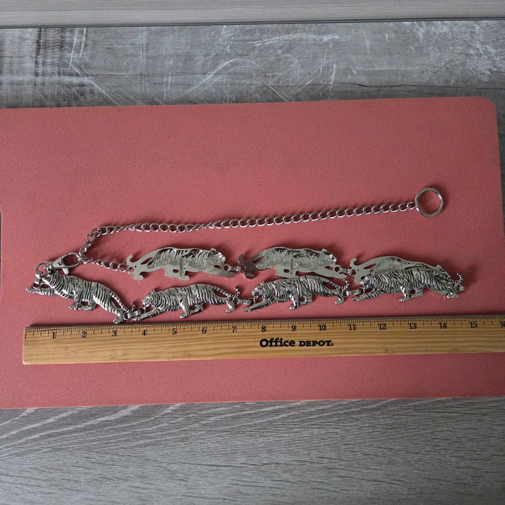 Vintage 90s Silver Tone Tiger Panther Chain Link Belt Y2K Statement Chunky 40" - Picture 6 of 15